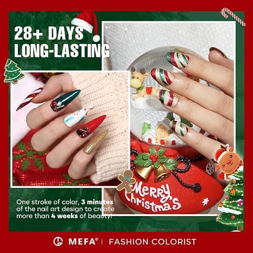 MEFA Christmas Gel Nail Polish Set, 6 Colors Burgundy Red Dark Green Glitter Gel Polish Silver Gold Sparkle Nail Polish Manicure Soak Off Salon Gifts for Women Girl thumbnail 2