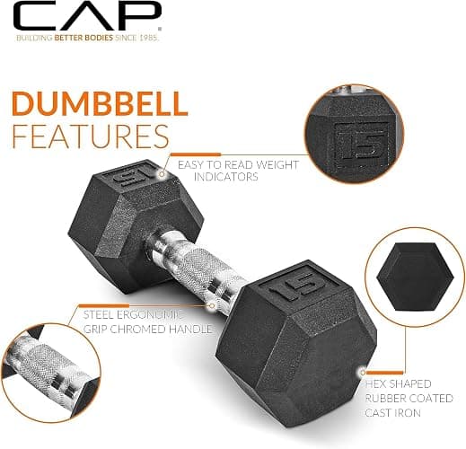 CAP Barbell Rubber Coated Dumbbell Weight Set with Vertical Rack | 100 lb, 150 lb, and 210 lb Options thumbnail 4
