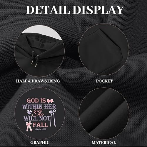 Cayxatiu God is Within Her She Will Not Fall Christian Hoodies for Women Jesus Bible Verse Hoodie Bow Hoodie thumbnail 7