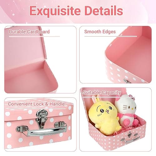 Dloulqz Paperboard Suitcases Set of 3 Decorative Storage Boxes with Lids,Mini Suitcase,Cute Storage Gift Boxes for Barbie Doll,Toys,Photos,Hat,Christmas New Year,Wedding Birthday Party Home Decoration thumbnail 7