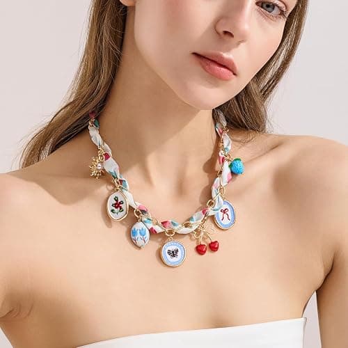 LILIE&WHITE Gold Charms Necklace for Women Bandana Necklace with Colorful Charms Necklaces Beach Jewelry Gift thumbnail 3