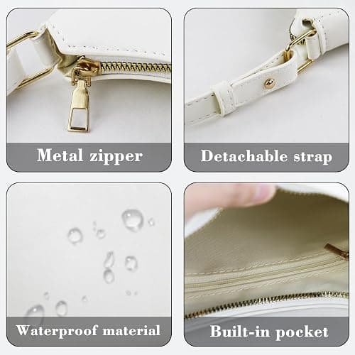 Energather Small Shoulder Bag, PU Leather Ladies Handbags Small Shoulder Bag for Women, Stylish Crescent Bag Half Moon Bag with Zipper for Dating, Shopping, Travel thumbnail 5
