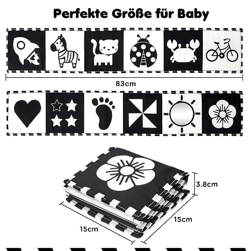 URMYWO Black & White Babybuch Kontrastbuch Baby-Bilderbuch-Stoffbücher- Kontrast Baby Spielzeug 0 3 6 9 12 Monate, Schwarz Weiss kontrastkarten Baby, Neugeboren Babygeschenk thumbnail 2