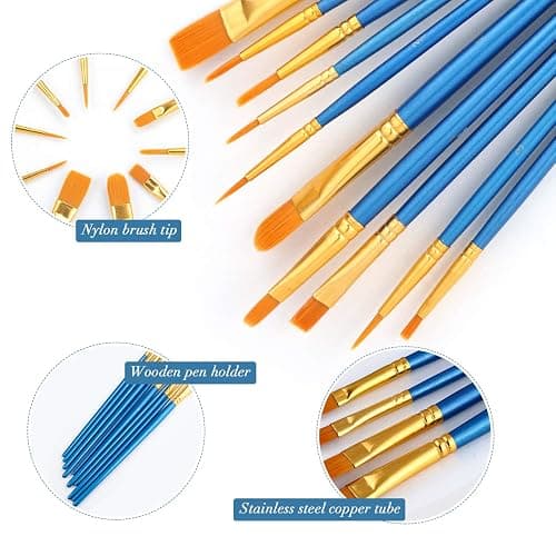 AROIC 200 Pcs Paint Brushes, Nylon Hair Brush Set for Oil and Watercolor | Acrylic Bulk Paint Brushes for Beginners & Artists, Kids Drawing Kit, Perfect for Canvas Rock Painting Art Supplies(20 Packs) thumbnail 2