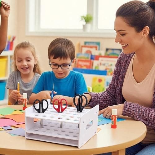 Unittype 30 Holes Scissor Holder White Plastic Scissor Storage Stand Rack Organizer 11 x 10 x 6 Inches Desktop Tool Stand for Classroom Pens Makeup Brushes Barbershop Home Office Craft Supplies thumbnail 2