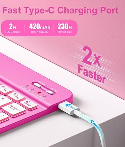 Hamile for iPad 11th 10th Generation Case with Keyboard - 7 Colors Backlit Wireless Detachable Folio Keyboard Cover with Pencil Holder for iPad 11-inch A16 2025 10th Gen 10.9 Inch 2022 (Hot Pink) thumbnail 3