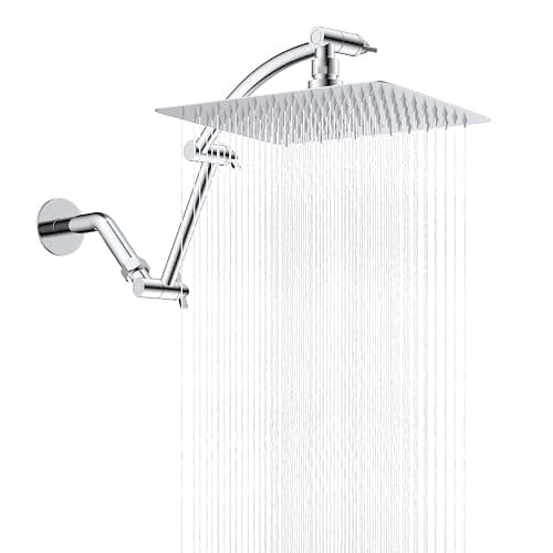 Hibbent All Metal cUPC Certified Rain Shower Head, 10'' High Pressure Rainfall Showerhead with 16" Shower Head Extension Arm, Solid Brass Adjustable Shower Arm Extender, fixed Showerheads, Chrome - Image 1