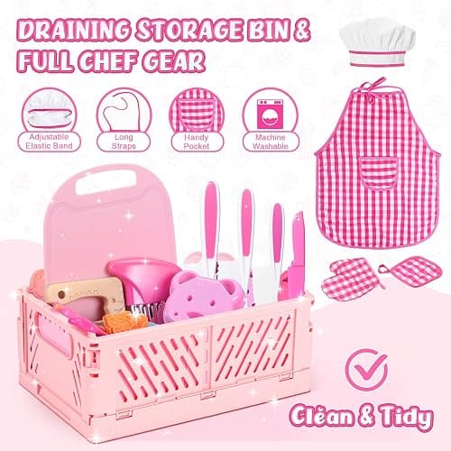 Kids Knife Set for Real Cooking: 48PCS Kids Kitchen Set, Kids Cooking Sets Real with Apron＆Basket, Kid Kitchen Accessories, Toddler Baking Kitchen Tools, Montessori Toys for 3+ Year Old Birthday Gifts thumbnail 5