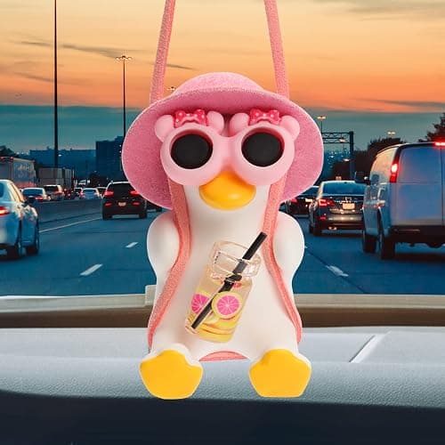 Swinging Duck Car Ornament, Cute Car Mirror Hanging Accessories Car Decorations Interior for Rear View Mirror (Pink) thumbnail 5
