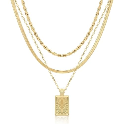 Layered Gold Silver Necklaces for Women, Stackable Stack 14K Real Gold Plated Silver Chain Necklace Diamond Circle CZ Layering Pendant Necklaces Trendy Gold Jewelry Set Gifts - Image 1