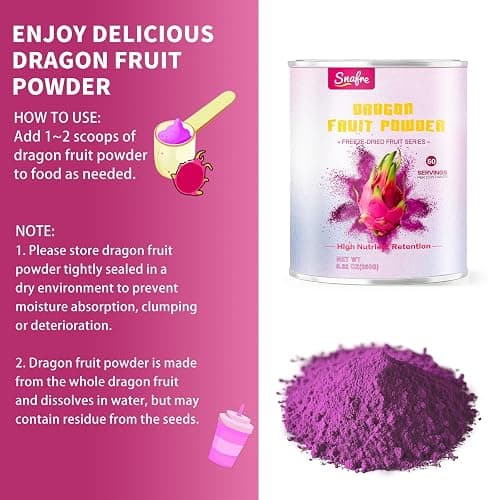 Dragon Fruit Powder, 8.82OZ/250G Natura Purple Pitaya Powder, Fruit Powde-r for Drink, Baking, Smoothies, Cocktai, No Sugar & No Additives thumbnail 6
