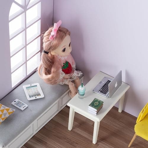 12Pcs Dollhouse Miniature Laptop Computer Tablet Phone Lamp Book Glasses Coffee Headset Simulation Accessories 1/12 1/6 Toy Pad Play Set Fits Barbie Doll Girl Mini Drink Party Office (Bule) thumbnail 4