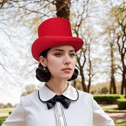 Punctualgood Wool Felt Top Hat Victorian Mad Hatter 6" Magic Hat Gentlemen Performing Jazz Caps Rock Hat for Men Women Gift thumbnail 6