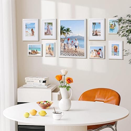 HappyHapi 8x10 Picture Frame Set of 6, 8x10 White Picture Frame Display Pictures 5x7 with Mat or 8x10 Without Mat. Wall Hanging Photo Frame or Tabletop Display Gallery Frame (White) thumbnail 7