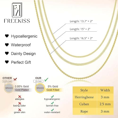 Freekiss Herringbone Necklace for Women,Dainty Gold Necklace,14k Gold Plated Snake,Gold Chain Choker Necklaces,Simple Gold Layered Necklaces,Gold Jewelry Gift for Women thumbnail 4