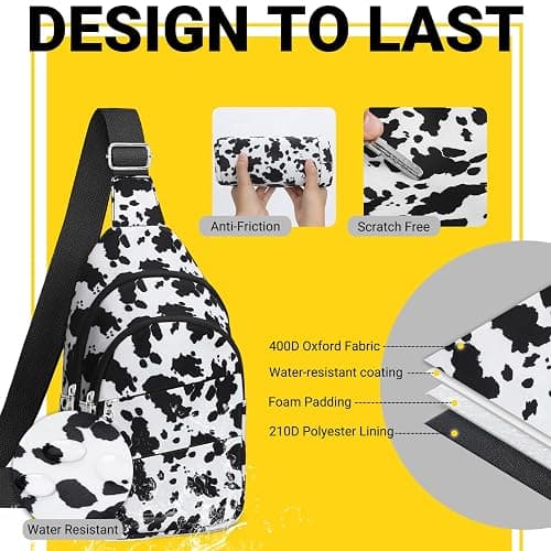 Tuwubi Crossbody Bags for Women, Sling Bag for Men, Small Hiking Backpack Anti Theft Lightweight for Outdoors Travel （M, Cow Print） thumbnail 6