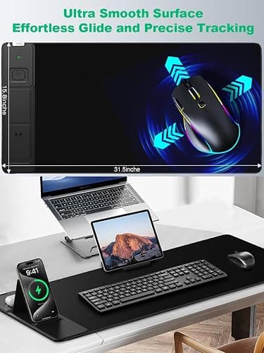 Mouse Pad, Office Desk Mat, Large Gaming Mousepad with Superior Micro-Weave Cloth, XXL Desk Pad with Stitched Edges, Non-Slip Writing Pad for Gamer, Laptop, Work & Home (Black with 20W PD Charger) thumbnail 6