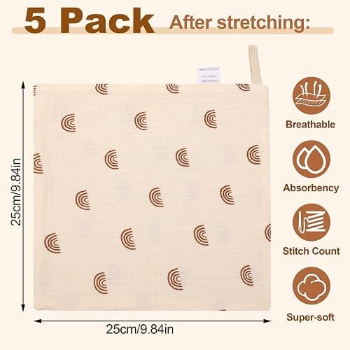 GSrenyu 5 Pack Muslin Squares Baby Muslin Cloths Burp Cloths - Natural Cotton Wipes, Essentials for Newborn Wiping, Bathing, Feeding - White,pink,blue,dark Pink,brown thumbnail 3