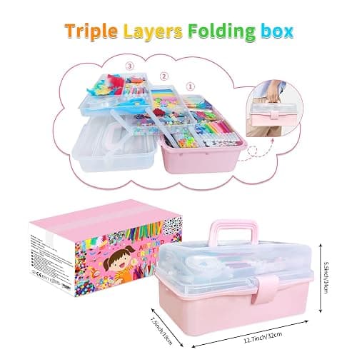 Itopstar 3000 Kids Arts and Crafts Supplies for Kids Crafting Supply in 3 Layered Plastic Art Box All in One Ages 8 9 10 11 & 12 Year Old Girls & Boys Crafting Supply Set thumbnail 2