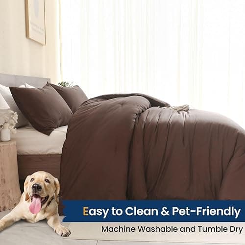 Paxrac Earthy Brown Comforter Full Size, Neutral 3 Pieces Comforter Set, Lightweight Solid Bedding Set, All Seasons Soft Fluffy Full Comforter Set (80x90In Comforter & 2 Pillowcases) thumbnail 6