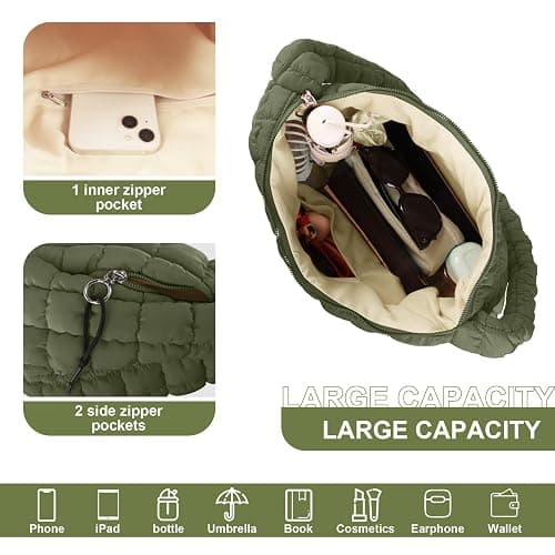 Quilted Puffer Tote Bag Purse Puffy Crossbody Shoulder Bag,Lightweight Nylon Hobo Bag Puffer Carryall Bag for Women Girl thumbnail 2