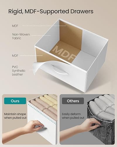 SONGMICS Dresser for Bedroom, Chest of Drawers, Steel, MDF, 4 Non-Woven Fabric Drawers, Storage Organizer Unit, Closet, Entryway, Cloud White and Snow White ULGS314W01S thumbnail 5
