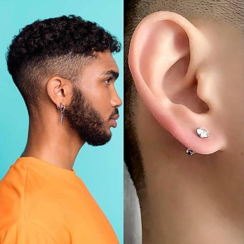 17 Pairs Earrings for Men, Stainless Steel Earrings For Men Sensitive Skin, Fashion Earring Piercing Jewelry Cross Dangle Hoop Earrings Kit Studs Long-lasting Shine thumbnail 7