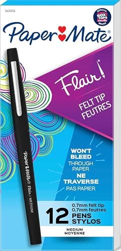 Paper Mate Flair Felt Tip Pens, Medium Point (0.7mm), Black, 12 Count - Teacher Supplies, Journaling, Note-Taking, Writing - Image 1