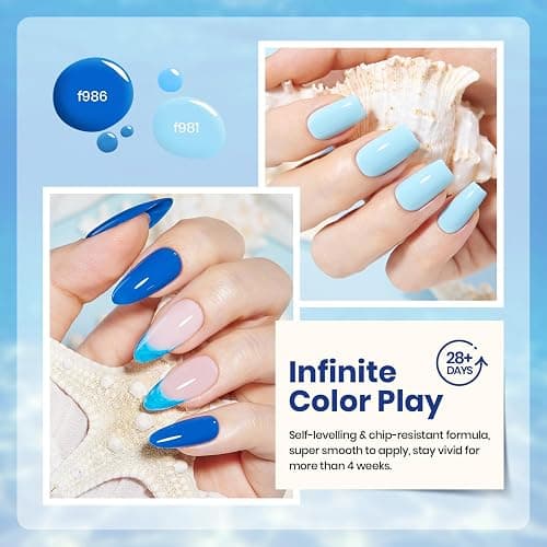 Beetles Blue Gel Polish Set, Ocean Range, 6 Colors Blue Gel Nail Polish Set | Light Dark Navy Blue Shades, Soak-Off UV LED, Long-Lasting Nails Art for Salon, Home DIY & Holiday Manicures thumbnail 4