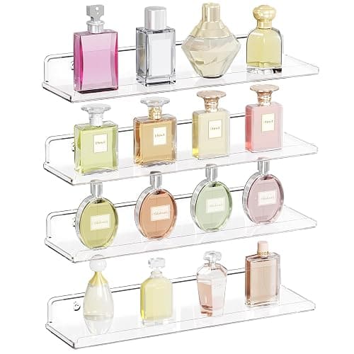 Lifewit Floating Shelves for Wall, 4 Pack 15" Clear Acrylic Shelf Room Decor for Book/Figures/Photo/Makeup in Bathroom, Book Shelf, Living Room, Bedroom, Kitchen Storage and Organization - Image 1