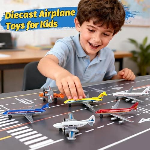 YongnKids 18 pcs Airplane Toys, Diecast Plane Toy for Boys Age 3 4 5 6 7 | Alloy Toy Aircraft Models Incl Airlines Glider, Great for Kids Birthday Party Favors Goodie Bag Stuffers,Classroom Prizes thumbnail 4