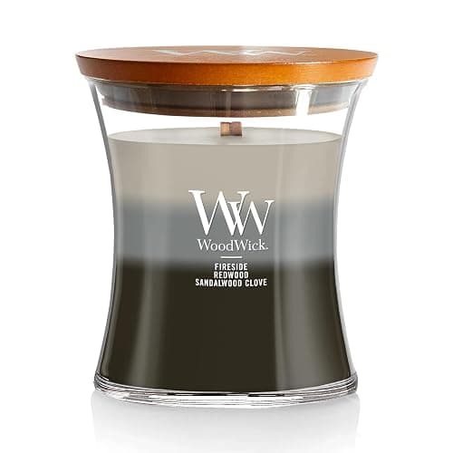WoodWick Warm Woods Trilogy Holiday Candle Gifts for Women and Men, 9.7 oz Medium Hourglass Trilogy Candle with Crackling Wick - Image 1