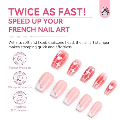 Saviland French Tip Nail Stamp - 4PCS Nail Art Stamper Kit Clear Silicone Nails Stamping Long & Short Jelly Stamper with Scrapers Nails Stamper Kit for French Manicure Home DIY Salon thumbnail 5