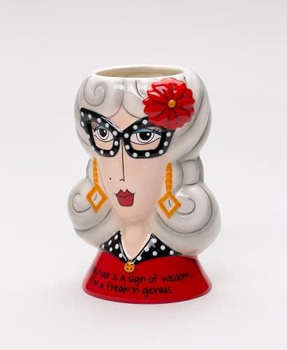 Fine Ceramic Dolly Mama's Fashion Eyeglasses Lady Makeup Brushes Holder Vase, 5-1/2" H thumbnail 3