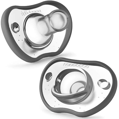 Nanobebe Baby Pacifiers 0-3 Month - Orthodontic, Curves Comfortably with Face Contour, Award Winning for Breastfeeding Babies, 100% Silicone, Perfect Baby Registry Gift 2pk,Grey - Image 1