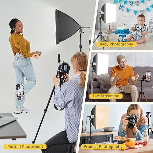 Torjim Softbox Photography Lighting Kit, 16'' x 16'' Professional Softbox Lighting Kit with 85W 3000-7500K LED Bulbs, Studio Lights for Photography/Video Recording/Live Streaming/Portraits Shooting thumbnail 7