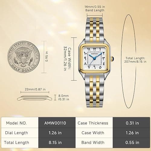 AMOVAN Vintage Gold Watches for Women Small Wrist - Arabic Numeral Dial, Rectangular Quartz Watch, Dainty Ladies Wrist Watch for Mother's Day Valentine's Day Anniversary Birthday thumbnail 2