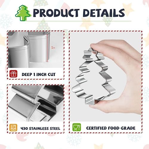 FUSOTO 6PCS Christmas Cookie Cutters, Holiday Xmas Cookie Cutters Christmas Shapes - Gingerbread Man, Snowflake, Snowman, Christmas Tree, Reindeer, Santa Face for Cookie Baking thumbnail 7