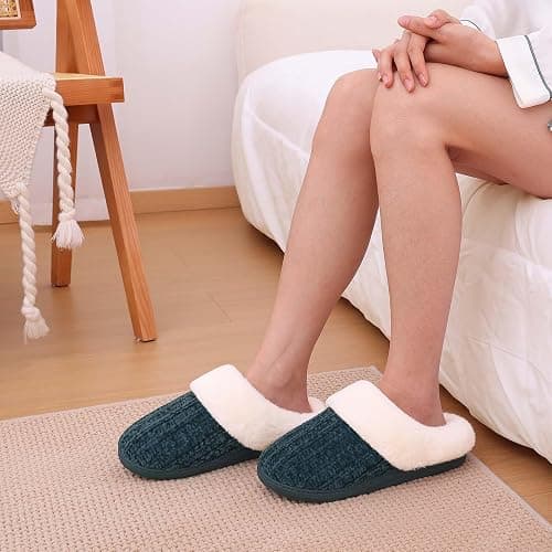 Evshine Women's Chenille Knit Fuzzy Slippers Memory Foam Warm House Shoes | Comfy Fleece Lined, Fluffy Faux Fur, Anti-slip, Machine washable, Indoor & Outdoor, Gifts thumbnail 3