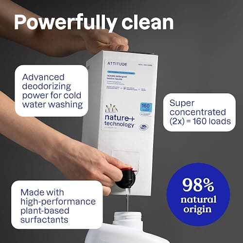 ATTITUDE Liquid Laundry Detergent Refill, EWG Verified, HE Compatible, Plant-Based & Vegan, Natural Laundry Soap, Lavender Scent, 160 Loads, 135.26 Fl Oz thumbnail 3