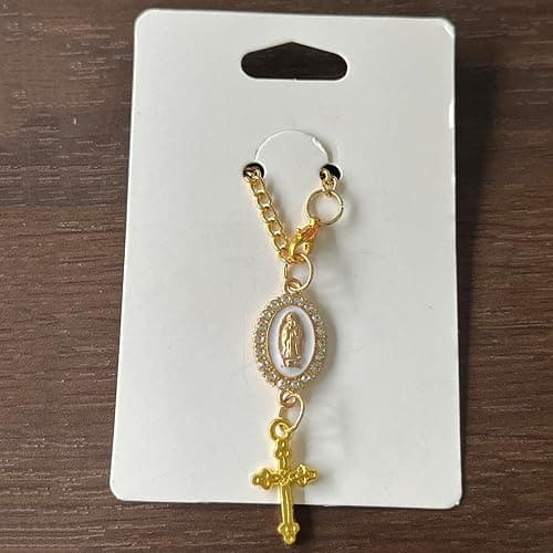 spansee Steering Wheel Rosary Charm Accessory, Catholic Rosary Hanging Pendant, Cross for Car, Steering Wheel Accessory with Virgin Mary Charm and Crucifix, Christian Gifts (Gold) thumbnail 5