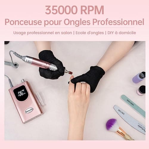 Delanie Ponceuse pour Ongles Professionnelle 35000 RPM Portable Rechargeable Avec Affichage LCD et 6 Embouts Ponçage pour Pédicure Manucure, Puissante, Silencieuse pour Salon/Maison thumbnail 6