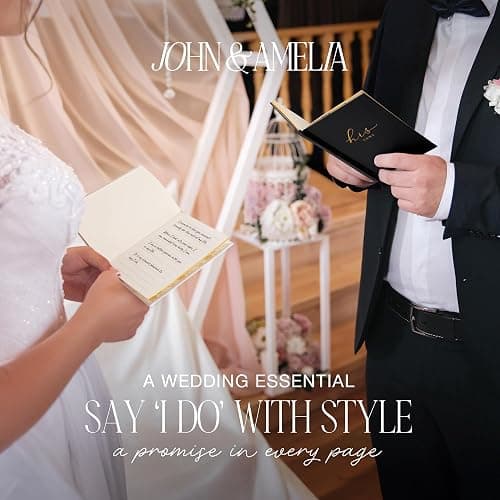 Wedding Vow Books His and Hers – Perfectly Sized, Hardcover Vow Booklets with Gold Foil Lettering – Vows Book Her & Him, Wedding Essentials Idea, Wedding Registry Gifts (Black Ivory, Gold) thumbnail 2