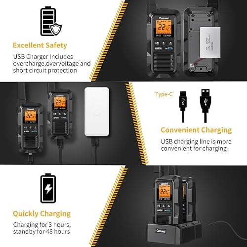 Gaswei G2pro+ IP67 Waterproof Floating Walkie Talkies with Headset, FRS Heavy Duty Walkie Talkie Long Range with Double PTT,FM Radio,VOX,SOS,NOAA Weather, Two Way Radio（2PACK-Black） thumbnail 7