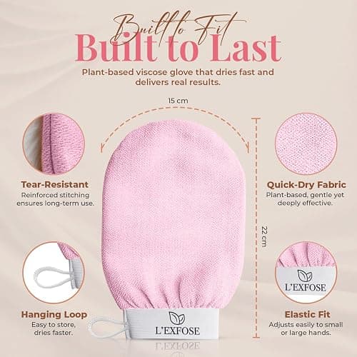 Kessa Exfoliating Glove for Shower, Made with 100% Natural Viscose - 2pcs | Korean Exfoliating Mitt Helps to Remove Dead Skin, Improve Skin Tone & Ideal for Keratosis Pilaris & Self Tanning thumbnail 6