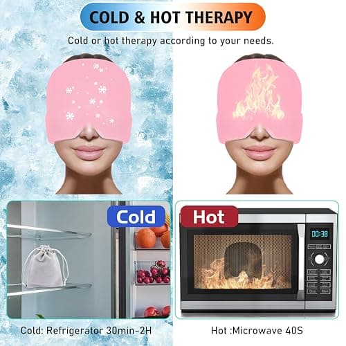 Headache Relief Hat for Migraine Relief, Tension, One Size Fits All Headache Cap with Reusable Ice Gel Pack for Puffy Eyes, Stress Relief (Pink) thumbnail 6