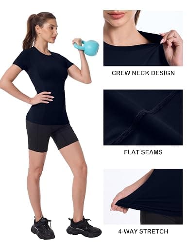 Roadbox Women's Compression Shirt, Slim Fit Short Sleeve Athletic Top, Workout Undershirt for Gym and Yoga thumbnail 4