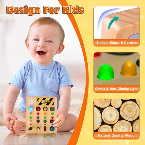 TINTECUSA Busy Board Montessori Toys for Toddler, Wooden Sensory Board Switch Toy with Shape Sorter LED Light Up Toys Educational Plane Travel Activity for Girls & Boys thumbnail 5