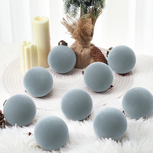 Liliful 15 Pcs Velvet Christmas Balls Bulk Flocked Christmas Tree Ball Ornaments Plastic Xmas Decorative Hanging Ornaments(Dusty Blue,3.15 Inch) thumbnail 5