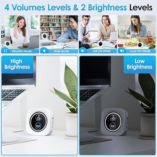 HAUKINIX 99-Minute Visual Timer with Pomodoro Timer Productivity Focus Timer Countdown Stopwatch Desk ADHD for Study, Work, Student, Procrastination, Loud Alarm/Mute/Vibration, 2 Brightness Levels thumbnail 6